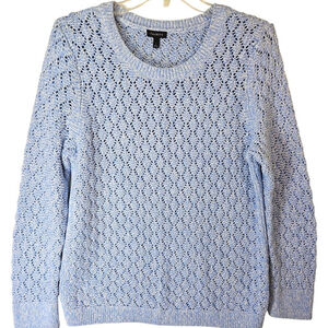 Talbots Blue & White Open Knit Crew Neck Sweater L